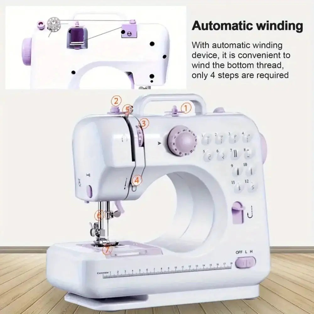 Electric Sewing Machine with Extension Table, Foot Pedal, Light, and Sewing Kit Tools for 12 Built-in Stitches and 2 Speeds