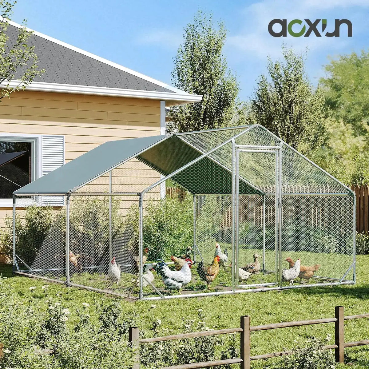 Nordivale10X13ft Metal Chicken Coop With Cover Outdoor Chicken Run Enclosure Spire Roof Hen House Walk In Cage Peak Poultry Coop For Yard Farm