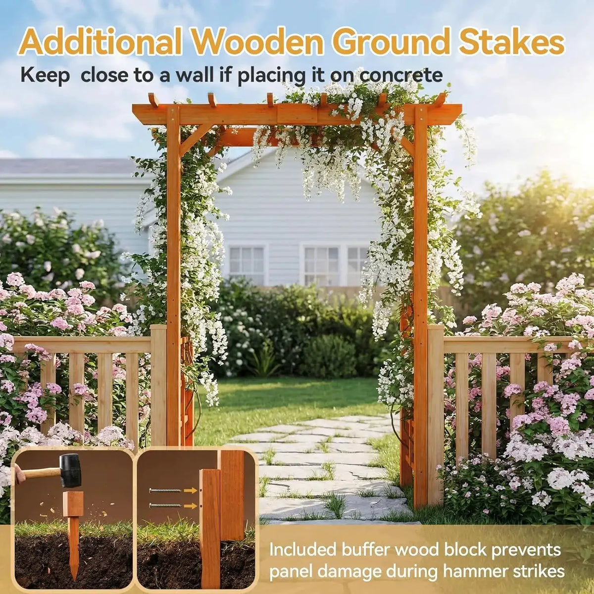Aoxun 85" Wooden Garden Arbor Trellis Wedding Archway for Ceremony Outdoor Pergola Arch for Climbing Plants Backyard Lawn Decor (Brown)