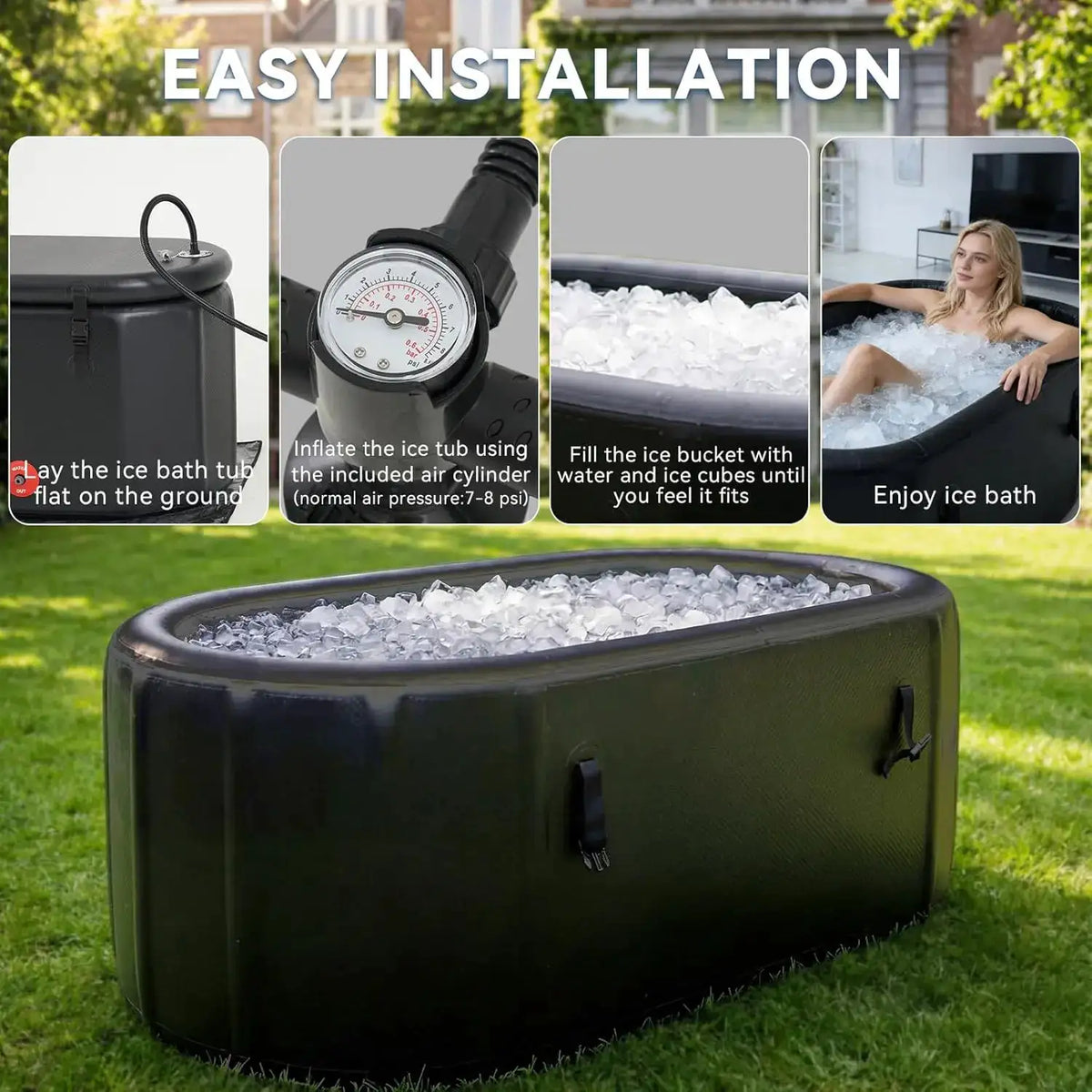 Nordivale XXL Ice Bath Tub for Athletes Portable Inflatable Cold Plunge Tub with Cover and Pump 193 Gallon Long Lasting Insulation Water Absorbent Mat for Outdoor and Indoor Use