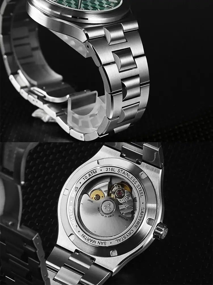 San Martin Original Design Spliced MOP Dial Integrated Bracelet Miyota 90S5 Automatic Mechanical Watches Men Sports Watch SN0149