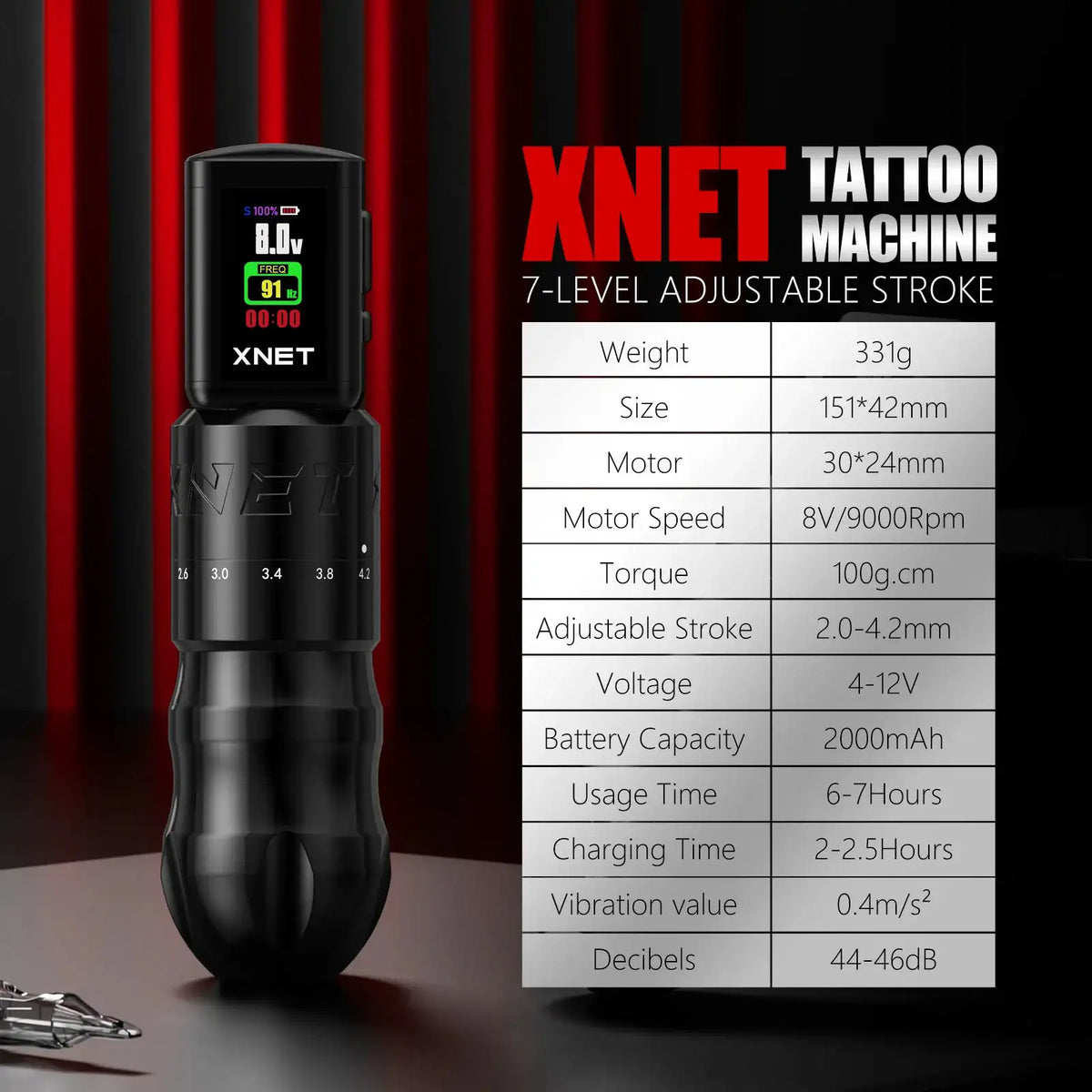 XNET T2 Rotary Tattoo Pen Kit With Wireless RCA Power Supply 7 Adjustable Stroke 20pcs Cartridges Makeup Machine For Tattoo Art
