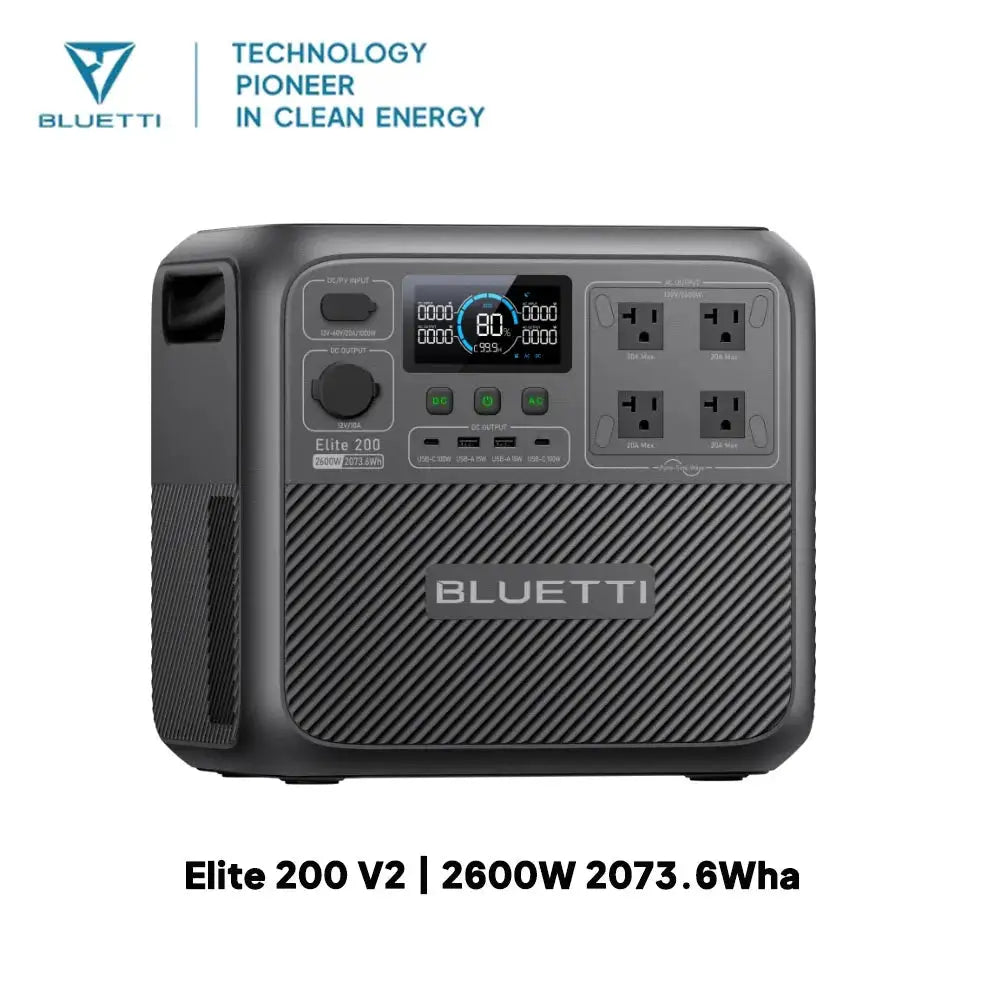 BLUETTI Elite 200 V2 2600W 2073.6Wh Large Capacity Solar Ready Power Station Multi Port Pure Sine Wave Battery Pack for RV Overlanding Van Life Camping Outdoor Construction Travel