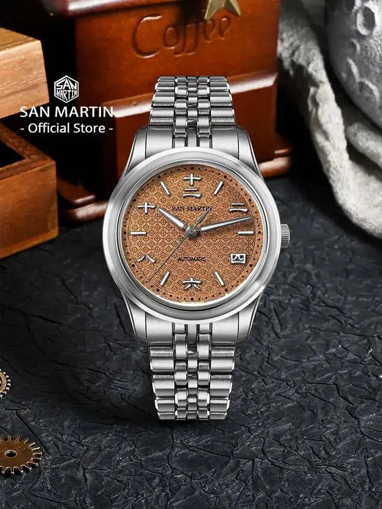 San Martin Retro Distressed Chinese Ancient Coin Textured Dial Miyota 90S5 Original Design Men Automatic Mechanical Watch SN0144