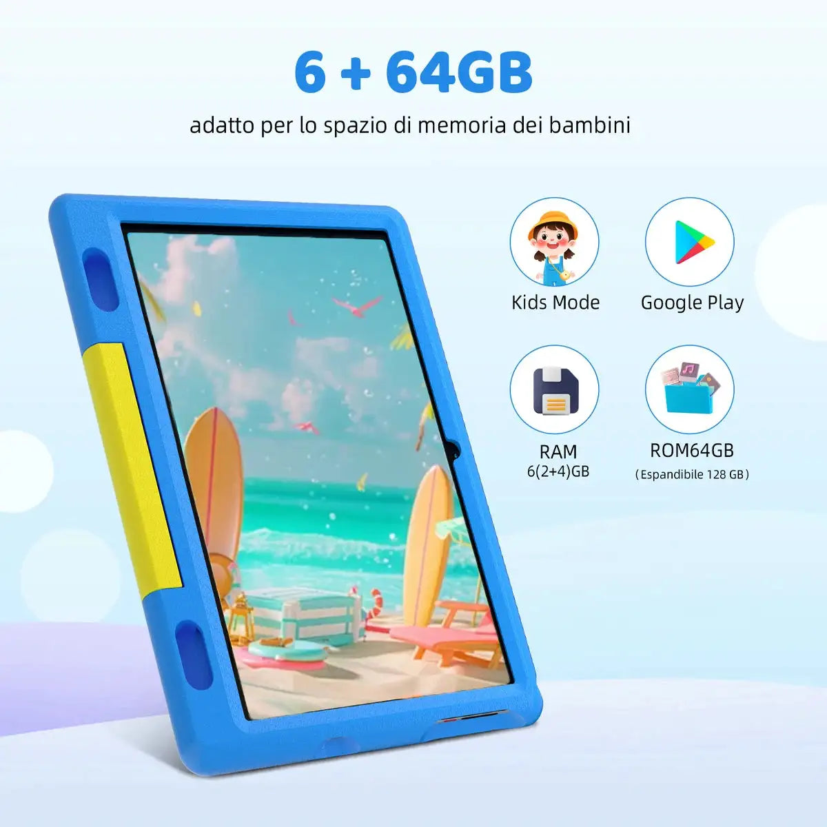 KT1007 10.1 Inch Kids Tablet Android 13 GO 6GB(2+4GB Virtual) 64GB ROM 1280*800 LCD Display 5000mAh Battery Shock‑Proof EVA Case Kickstand Parental Control Educational Learning Tablet For Boys Girls US Local Warehouse