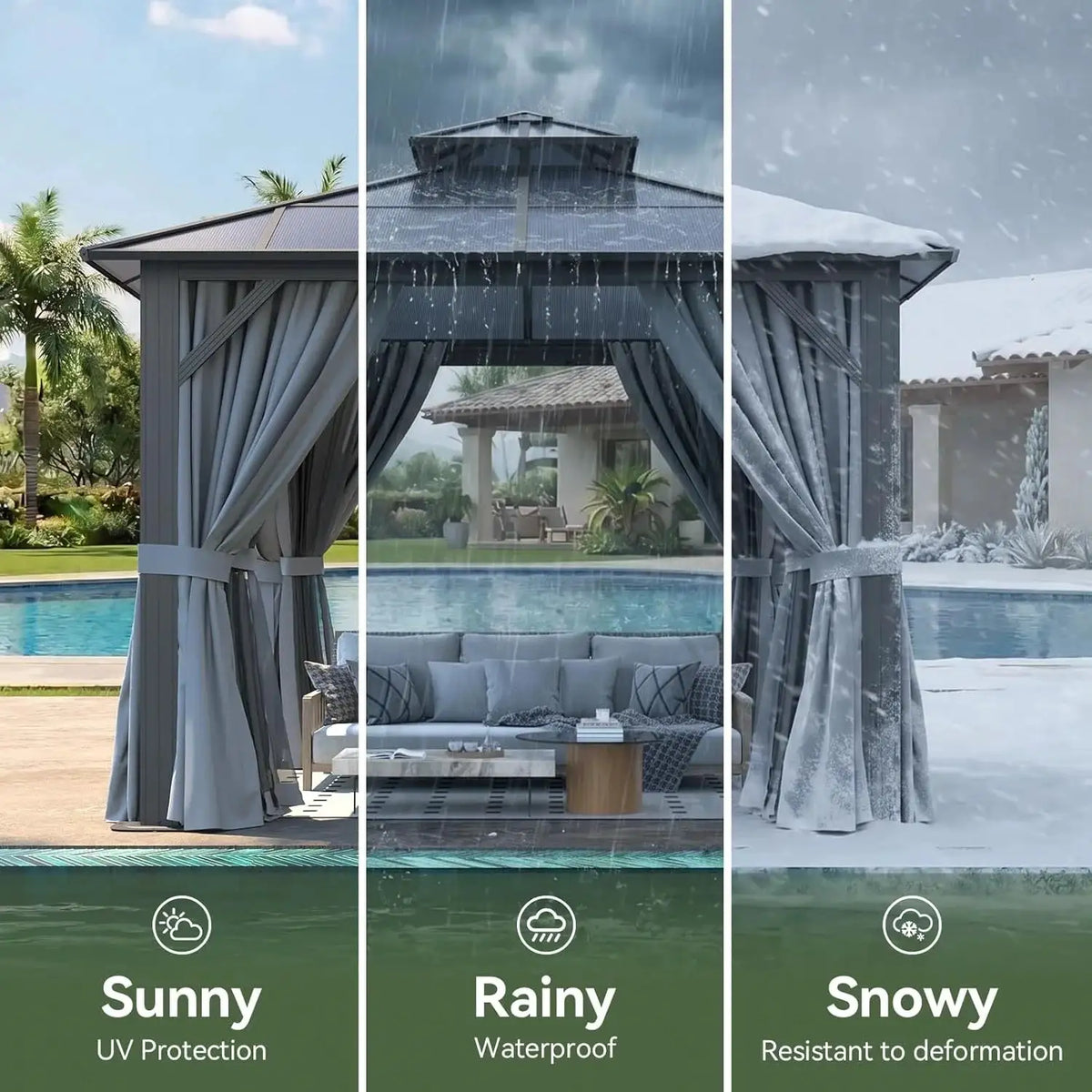 Nordivale 10x10FT Hardtop Gazebo Polycarbonate Double Top Aluminum Frame with Curtains and Netting Outdoor Sunshade Canopy for Patio Garden Backyard Gray