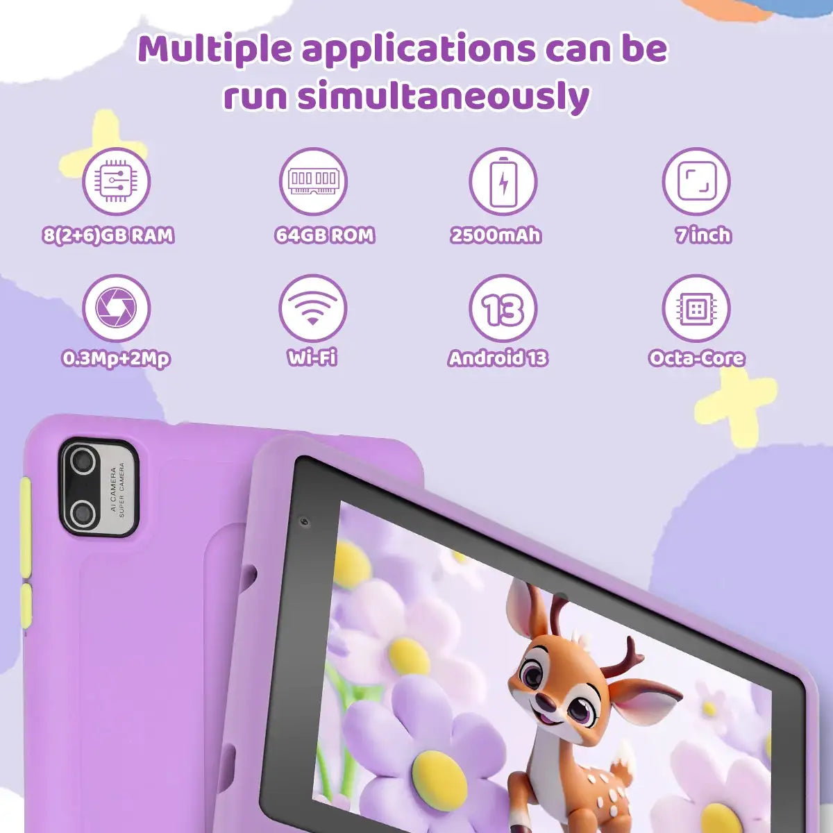 KT1018 7 Inch Android 13 Tablet PC Quad‑Core CPU 8GB(2GB+6GB Expand RAM) 64GB EMMC Storage US Local Warehouse In Stock
