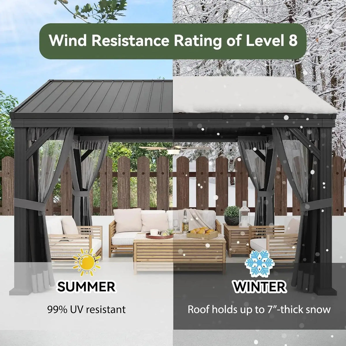 Aoxun 10x12FT Hardtop Gazebo Heavy Duty Metal Pergola Permanent Outdoor Pavilion with Galvanized Steel Roof and Mosquito Netting for Patio Backyard Garden