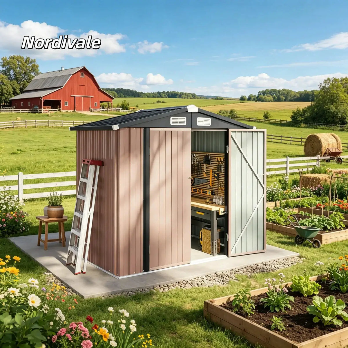 Nordivale 6x4FT Metal Garden Storage Shed Lockable Outdoor Tool Shelter with Sloping Roof for Backyard Patio Brown