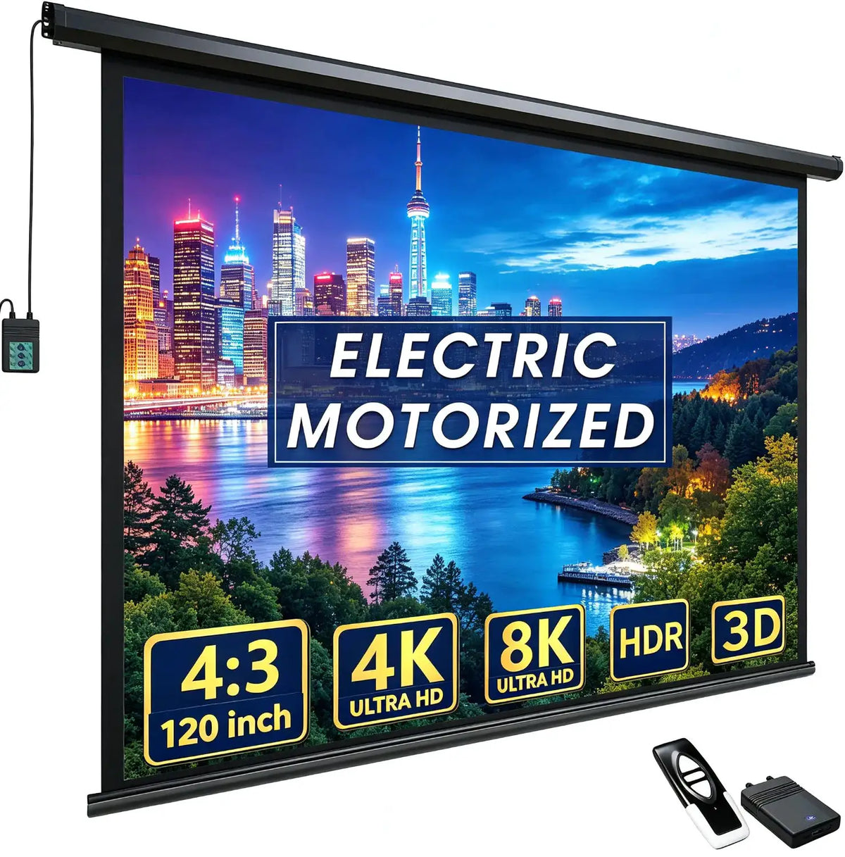 110 Inch Motorized Projector Screen 16:9 Electric Indoor And Outdoor Movies Screen With Remote Control