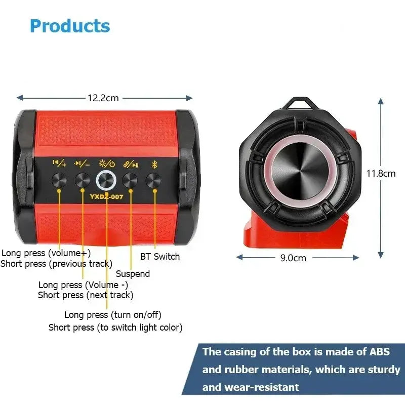 Enhanced Bass Bluetooth Speaker For Makita Milwaukee Bosch