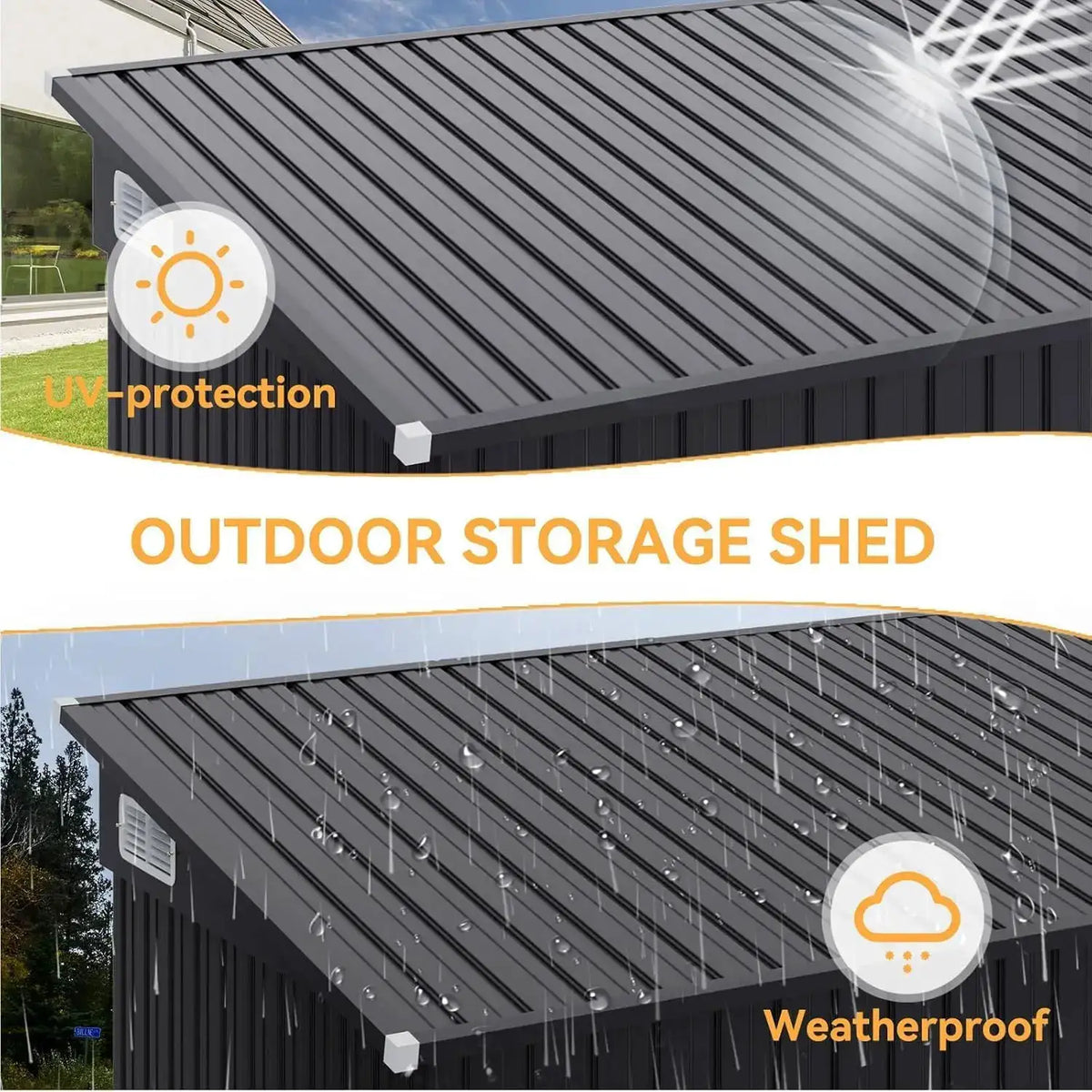 4x8ft Outdoor Storage Shed With Triple Lockable Door Metal Storage Cabinet With Sloping Roof For Tools Bicycles Storage For Garden Patio Courtyard