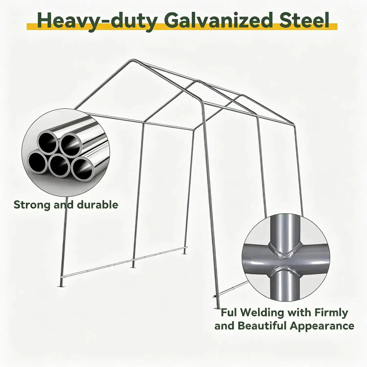 6x8x7 FT Outdoor Portable Storage Shed Tent Waterproof Carport for Motorcycle Bike Generator Roll Up Zipper Door Window Galvanized Steel Gray