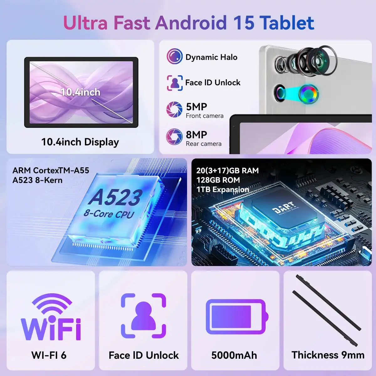 10.4 Inch Tablet PC C12 Octa‑Core A523 Android 15 20GB(3+17GB) RAM 64GB ROM Widevine L1 5000mAh Dual Camera OTG WiFi BT5.4 US Local Warehouse