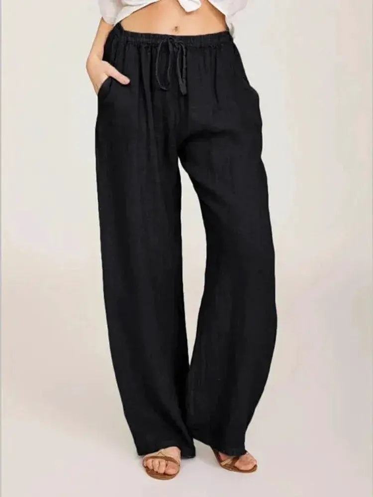 Women Cotton Linen Wide Leg Pants High Waist Summer Autumn - OurLum.com