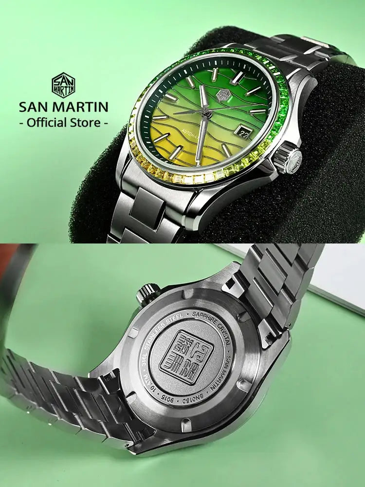 San Martin Official Luxurious Gemstone Bezel Splicing MOP Dial Miyota 9015 39mm Men Automatic Mechanical Watch Waterproof SN0150