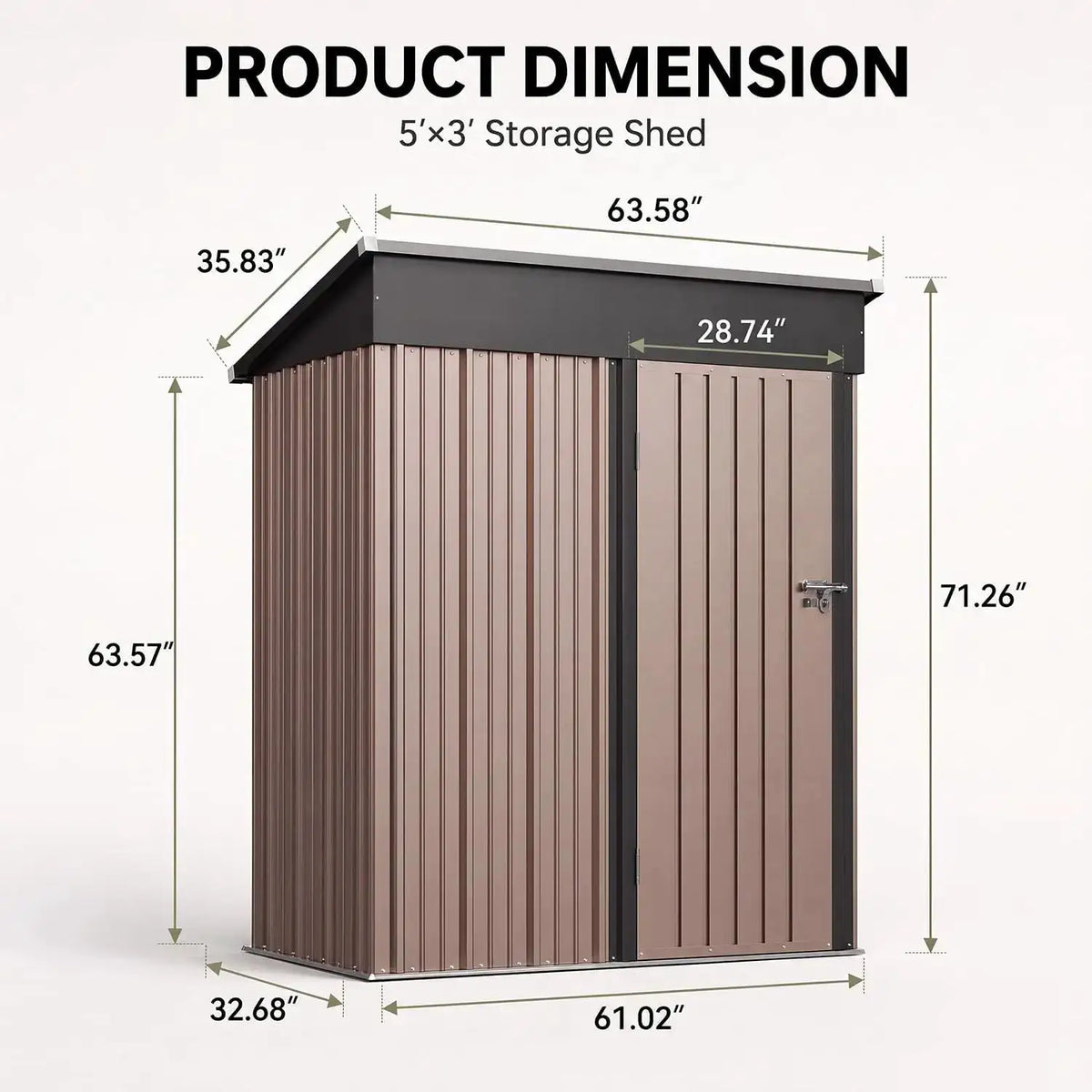 Nordivale 5x3FT Metal Outdoor Storage Shed with Sloping Roof and Base Lockable Tool Shed for Backyard Garden Patio Lawn