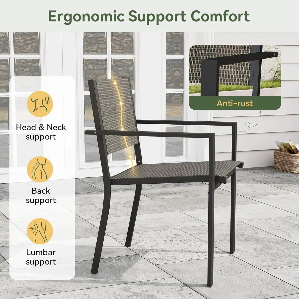 Aoxun 7 Piece Patio Dining Set for 6 All Weather Outdoor Table and Chairs Rectangular Metal Table Textilene Chairs Backyard Garden Poolside