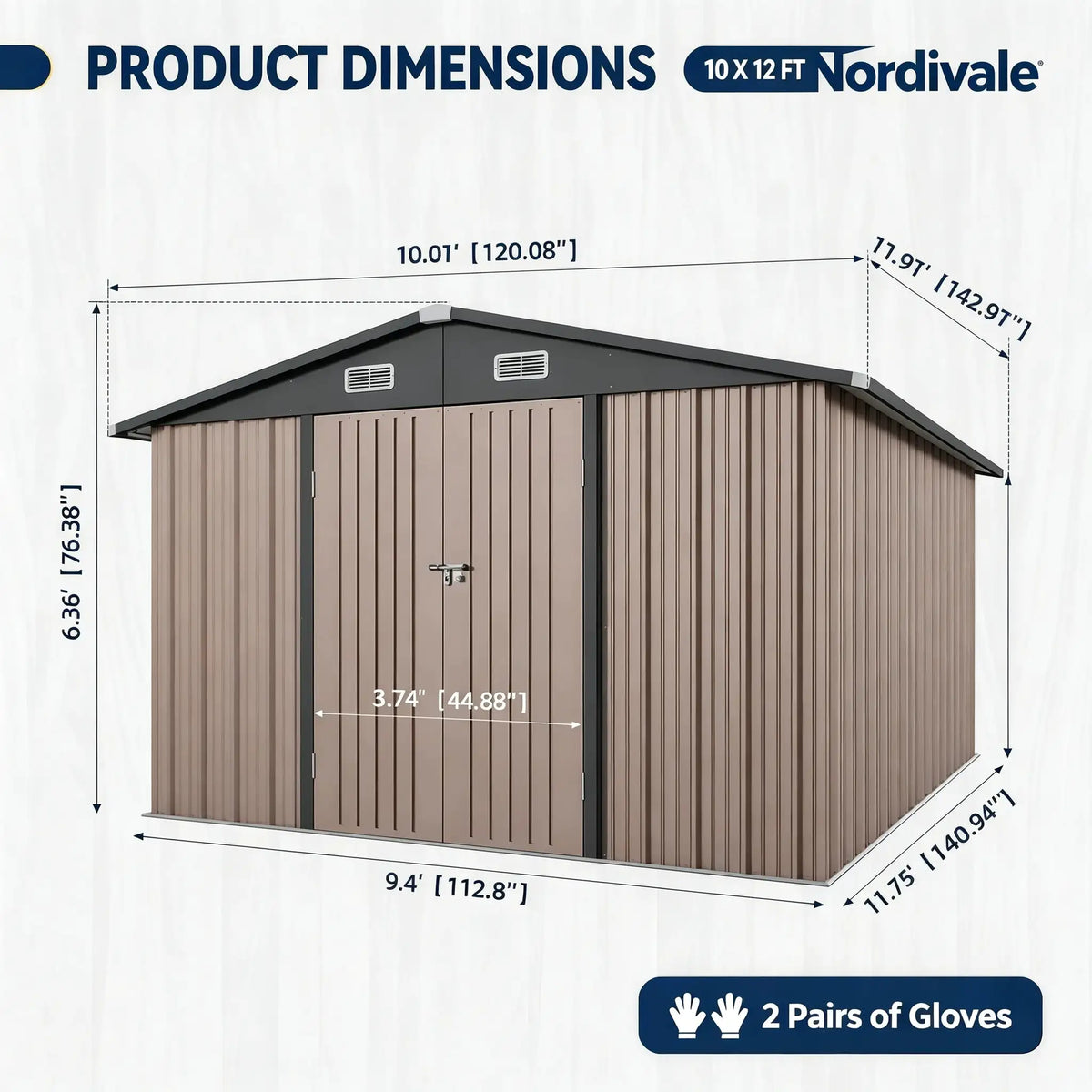 Nordivale 10x12ft Galvanized Steel Shed