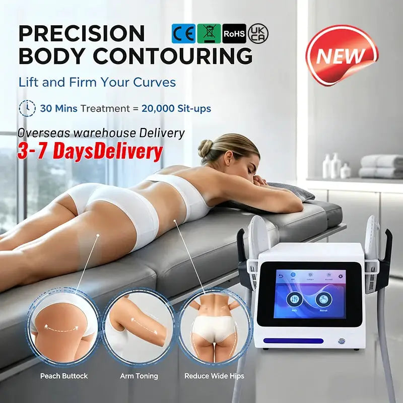 Mecavie Professional 6500W Hi-EMT Body Sculpting Equipment, Dual Handles EMS Muscle Building Fat Burning Slimming Machine
