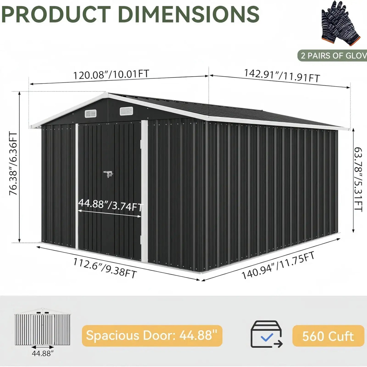 Nordivale 10x12FT Metal Storage Shed Lockable Double Door Outdoor Utility Shed with Sloped Roof for Backyard Garden Patio
