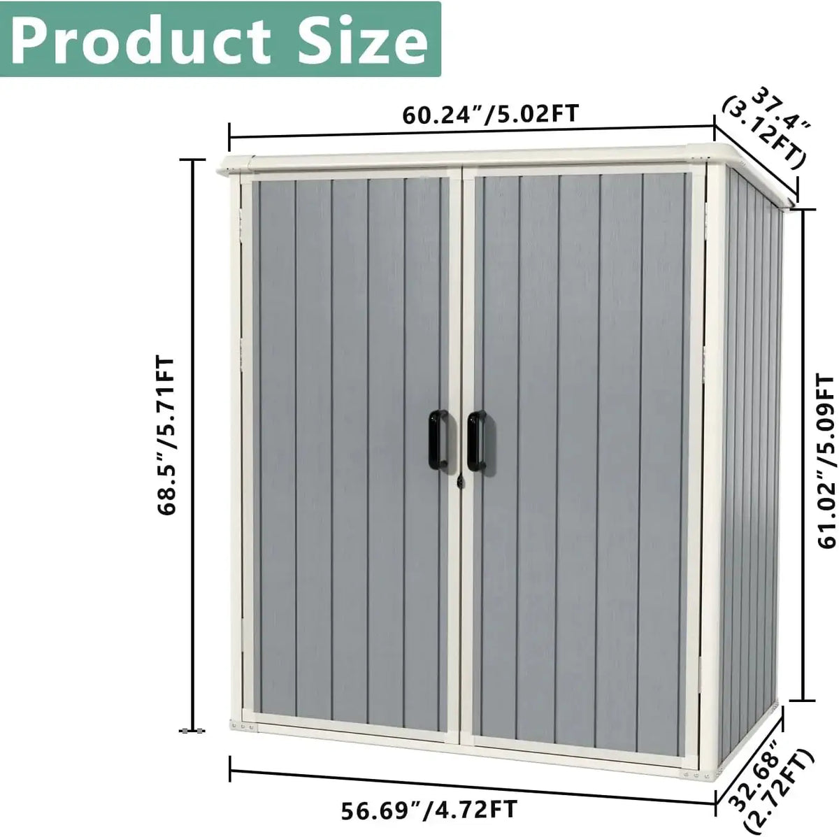 5x3ft Outdoor Storage Shed Resin Shed With Floor And Lockable Door Plastic Sheds For Garbage Can Tool Accessories Lawn Garden Grey