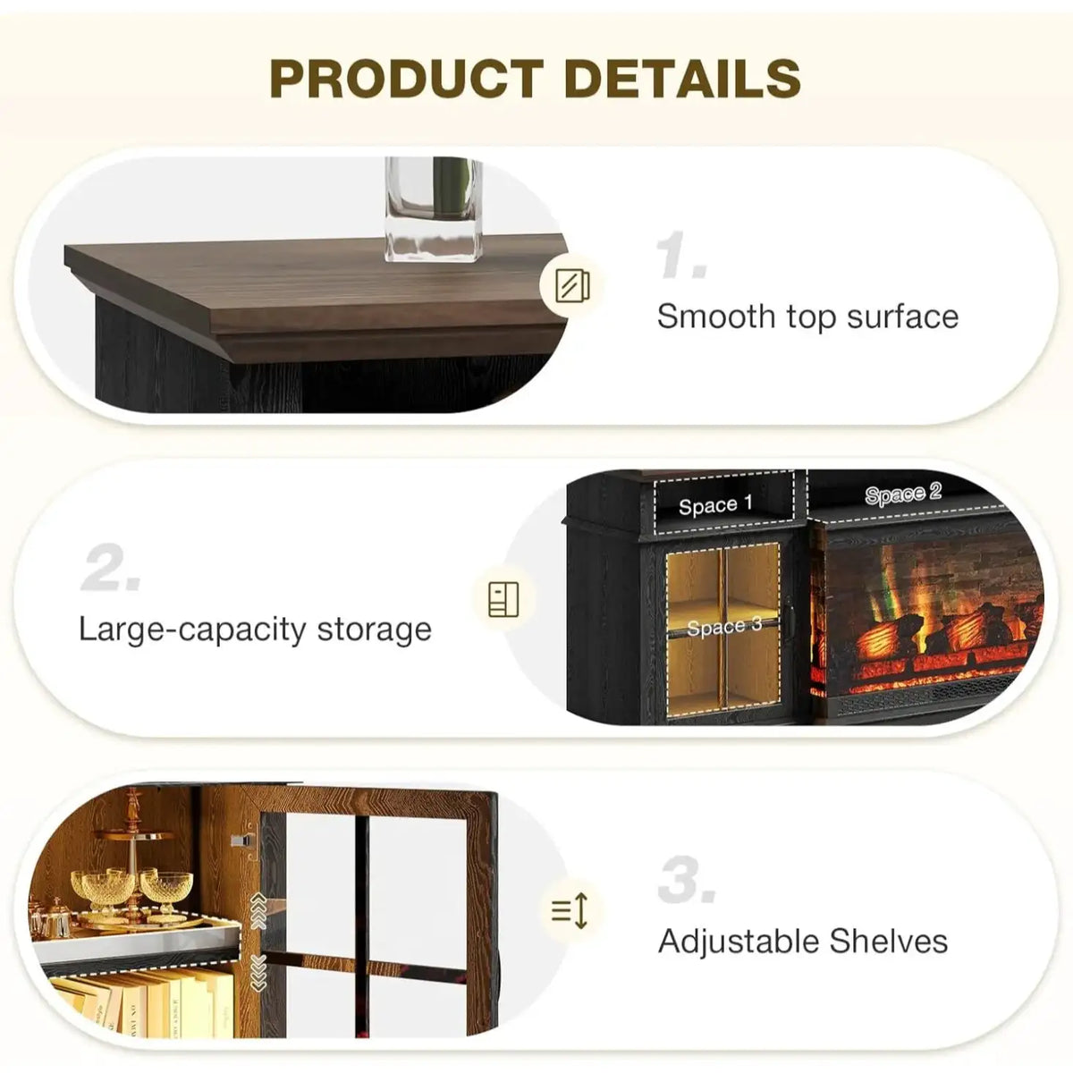 Aoxun 70 Inch Farmhouse TV Stand with Electric Fireplace Media Entertainment Center with LED Lights and Glass Door for Living Room Fits TVs up to 80 Inches Black
