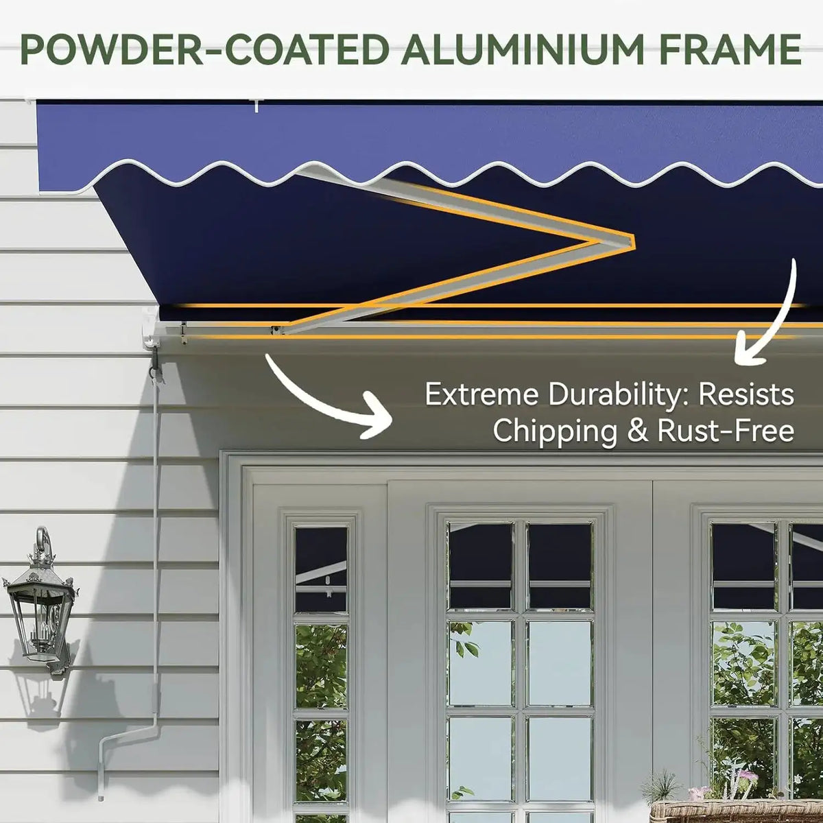 Nordivale 12x10ft Manual Retractable Awning Outdoor Patio Sun Shade Canopy Waterproof Polyester PA Coated Fabric with Crank Handle for Backyard Deck Window Blue