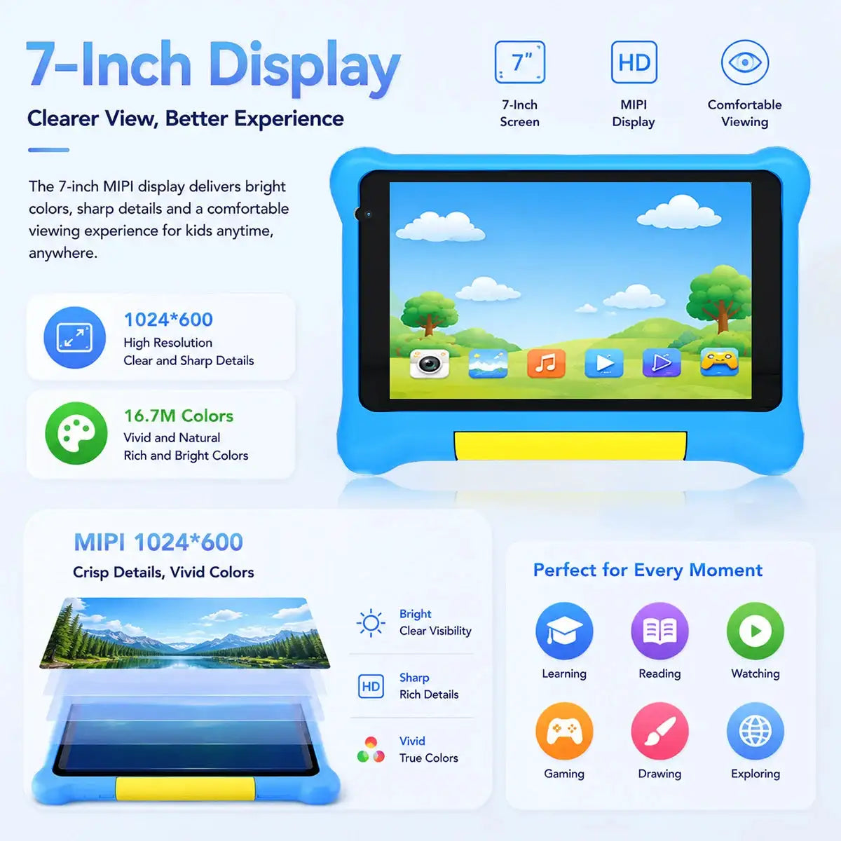 New KB09 7‑inch Children Tablet A333 5‑Core Processor 24(3+21)GB Virtual‑Expanded RAM 32GB Storage Android15‑Go WiFi6 BT5.4 Widevine L1 HD Streaming Kids Learning Tablet