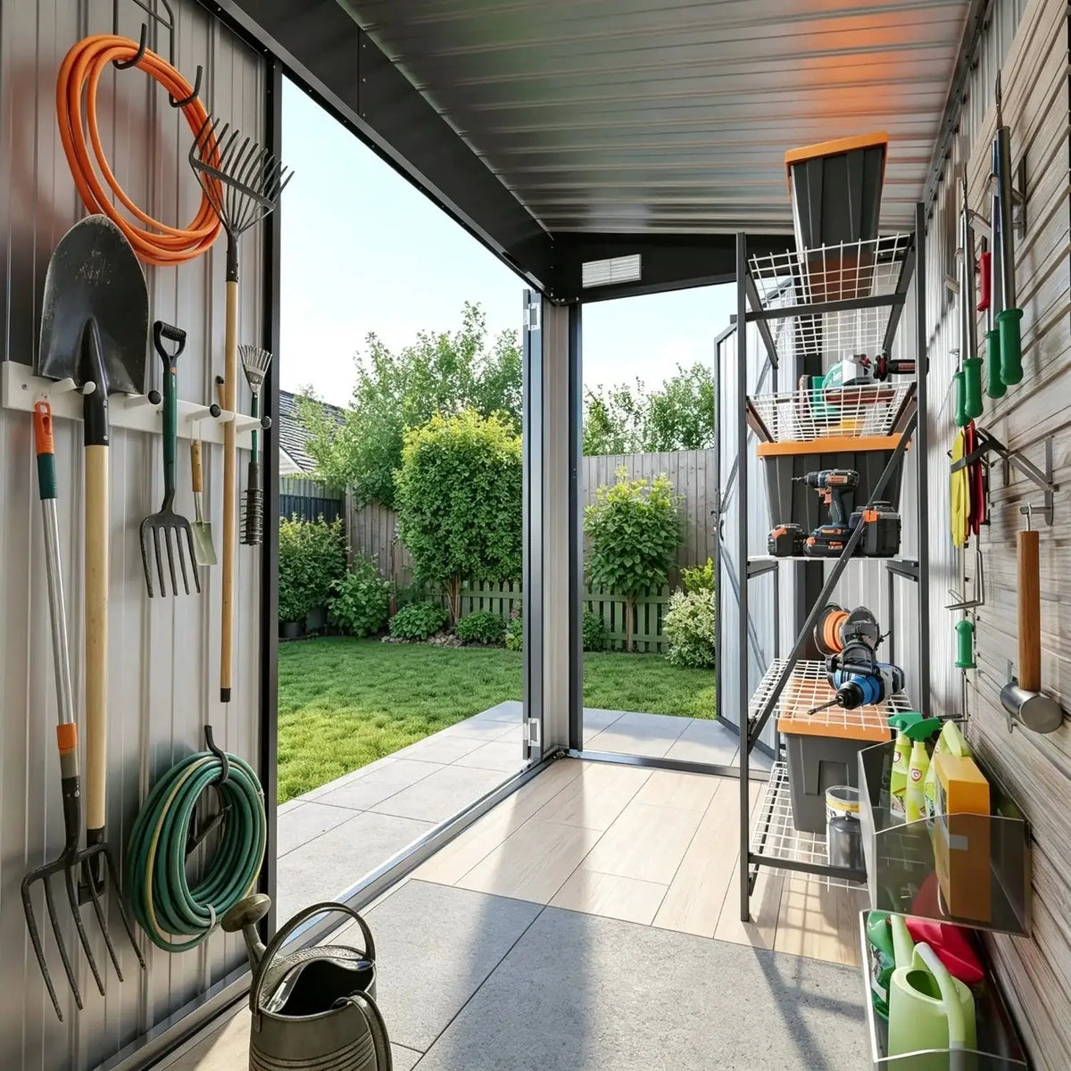 4x8ft Outdoor Storage Shed With Triple Lockable Door Metal Storage Cabinet With Sloping Roof For Tools Bicycles Storage For Garden Patio Courtyard
