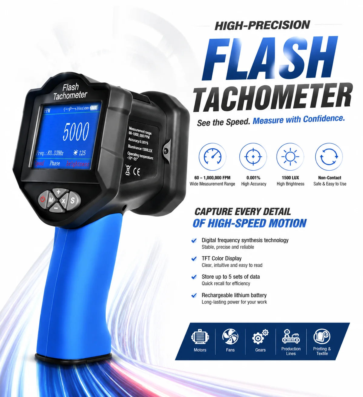 LED Stroboscope RPM Digital Strobe Tachometer Non-Contact Speed — product view 7