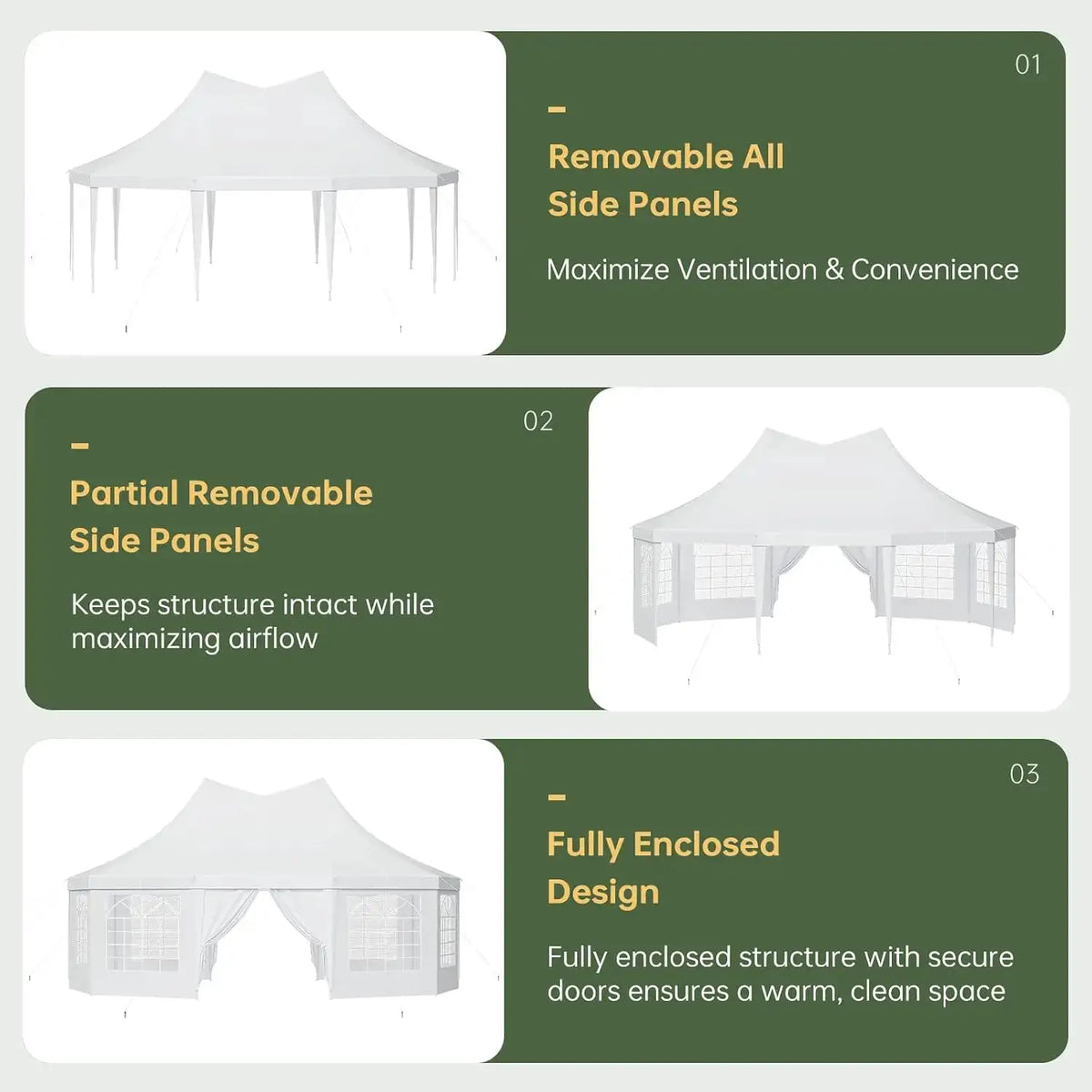 Aoxun 26x19ft Party Tent Canopy With 10 Hexagonal Heavy Duty Waterproof Event Awnings For Outdoor Weddings Business Terrace Parties Backyard Gatherings UV Protection