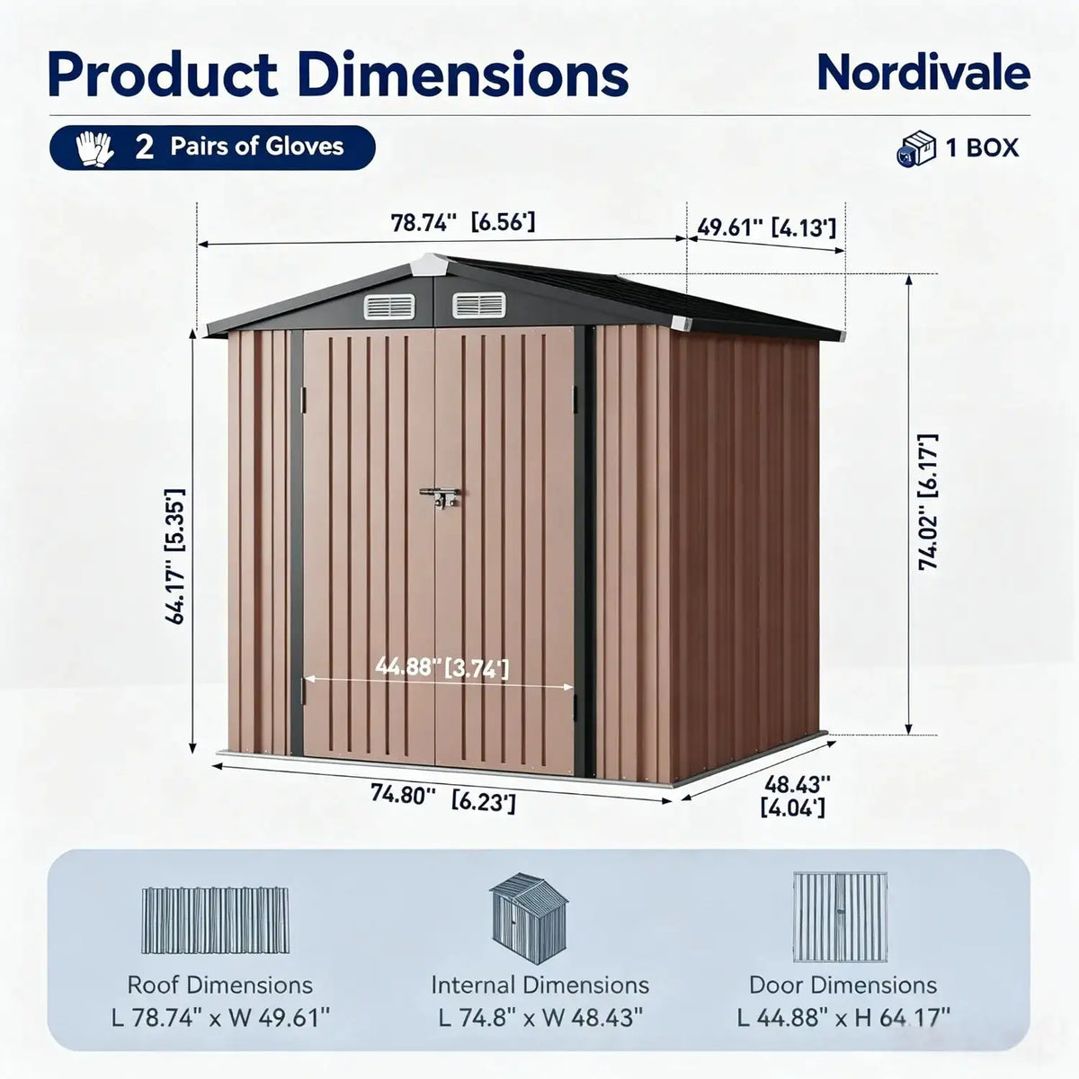 Nordivale 6x4FT Metal Garden Storage Shed Lockable Outdoor Tool Shelter with Sloping Roof for Backyard Patio Brown