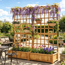 72 In Wood Raised Planter With Trellis