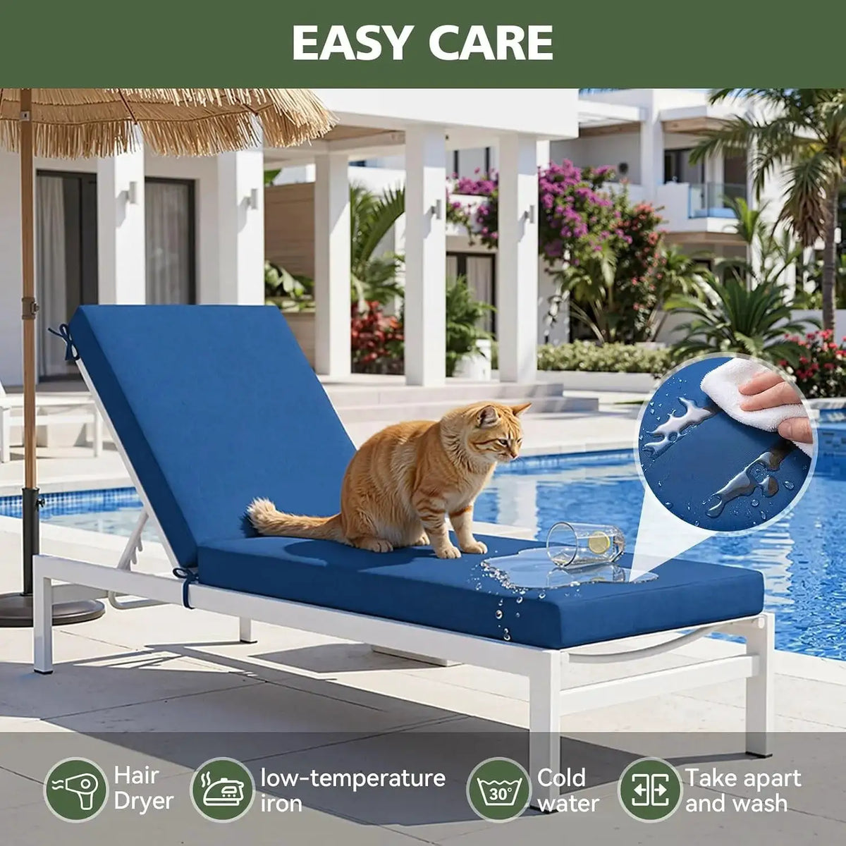 Aoxun 72x21x3.5 Inch Outdoor Chaise Lounge Cushion Set Of 2 Waterproof Fade Resistant Patio Chair Replacement Pad With Removable Cover And 4 Ties Non Slip Pool Lounge For Lawn Garden