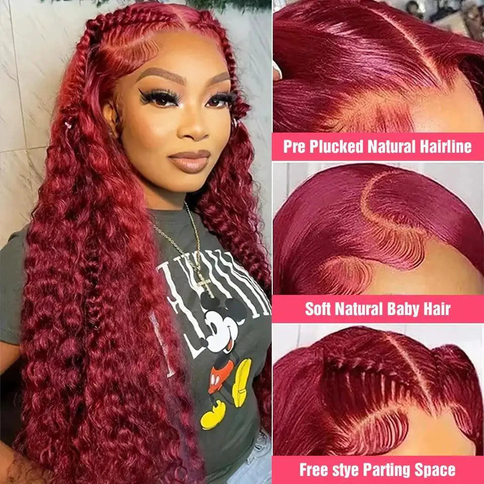 Burgundy 13x6 HD Lace Frontal Wig 99J Deep Wave Hair