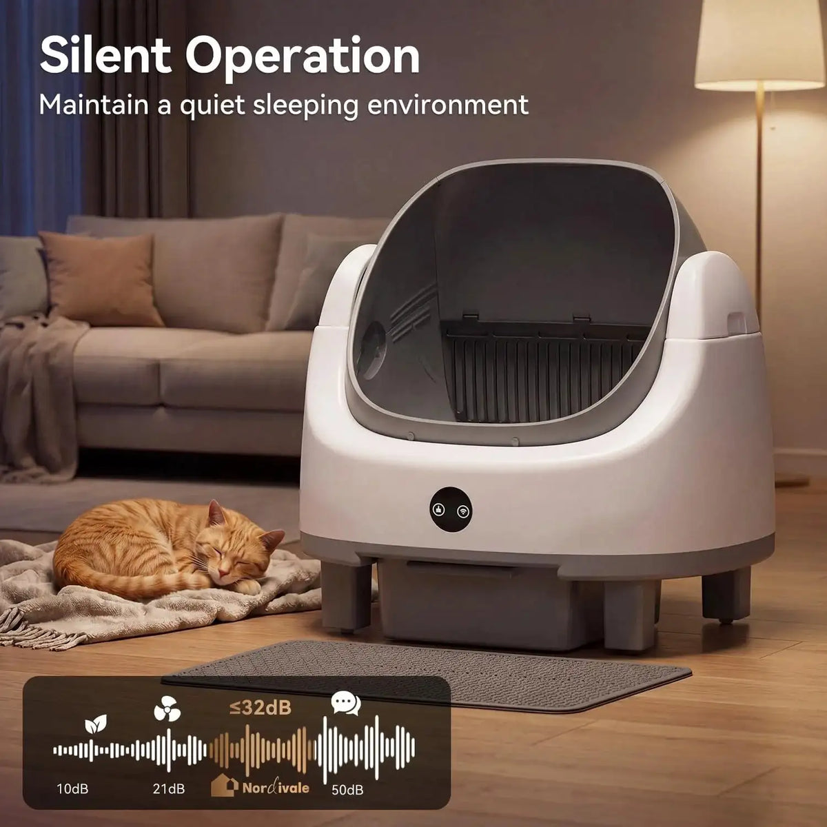 Nordivale Automatic Self Cleaning Litter Box App Control Odor Control Safety Protection For Multiple Cats With Garbage Bag Litter Mat Fragrance Box Grey