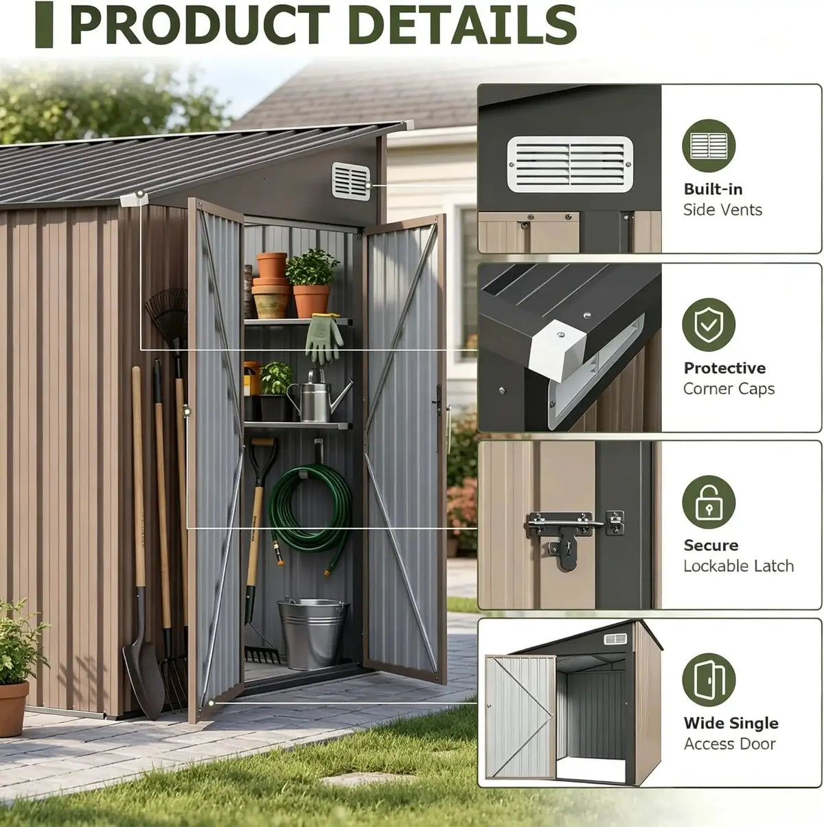 8x6ft Lean To Outdoor Storage Shed With Sloping Roof Metal Tool Shed With Lockable Door And Air Vents For Backyard Garden Patio Lawn