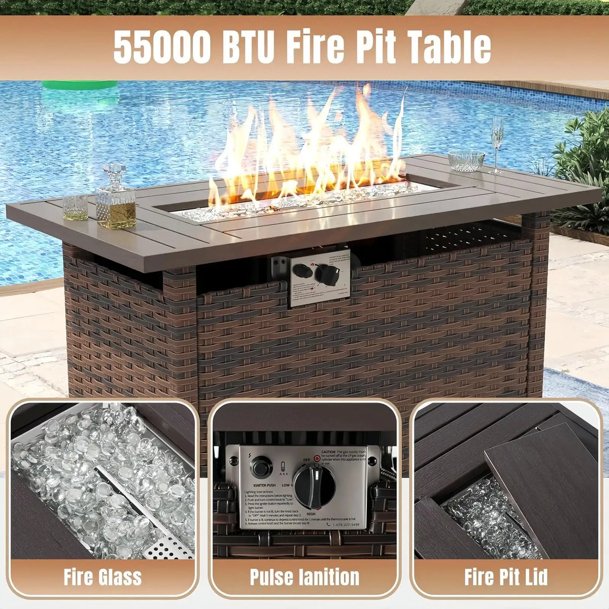 Brown Outdoor Gas Fire Pit Table