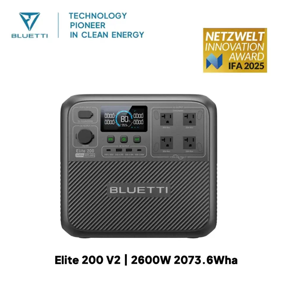 BLUETTI Elite 200 V2 2600W 2073.6Wh Large Capacity Solar Ready Power Station Multi Port Pure Sine Wave Battery Pack for RV Overlanding Van Life Camping Outdoor Construction Travel