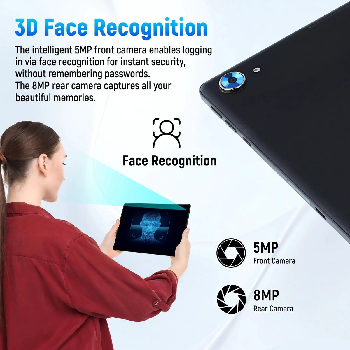 X108 10.1 Inch Android16 Tablet PC Octa‑Core A537 30GB(6+24GB Virtual) 128GB ROM Built‑in Gemini AI Agent Widevine L1 3D Face Unlock Tablet Complete Bundle With Keyboard Mouse Case Stylus Pen Headphones Charger`