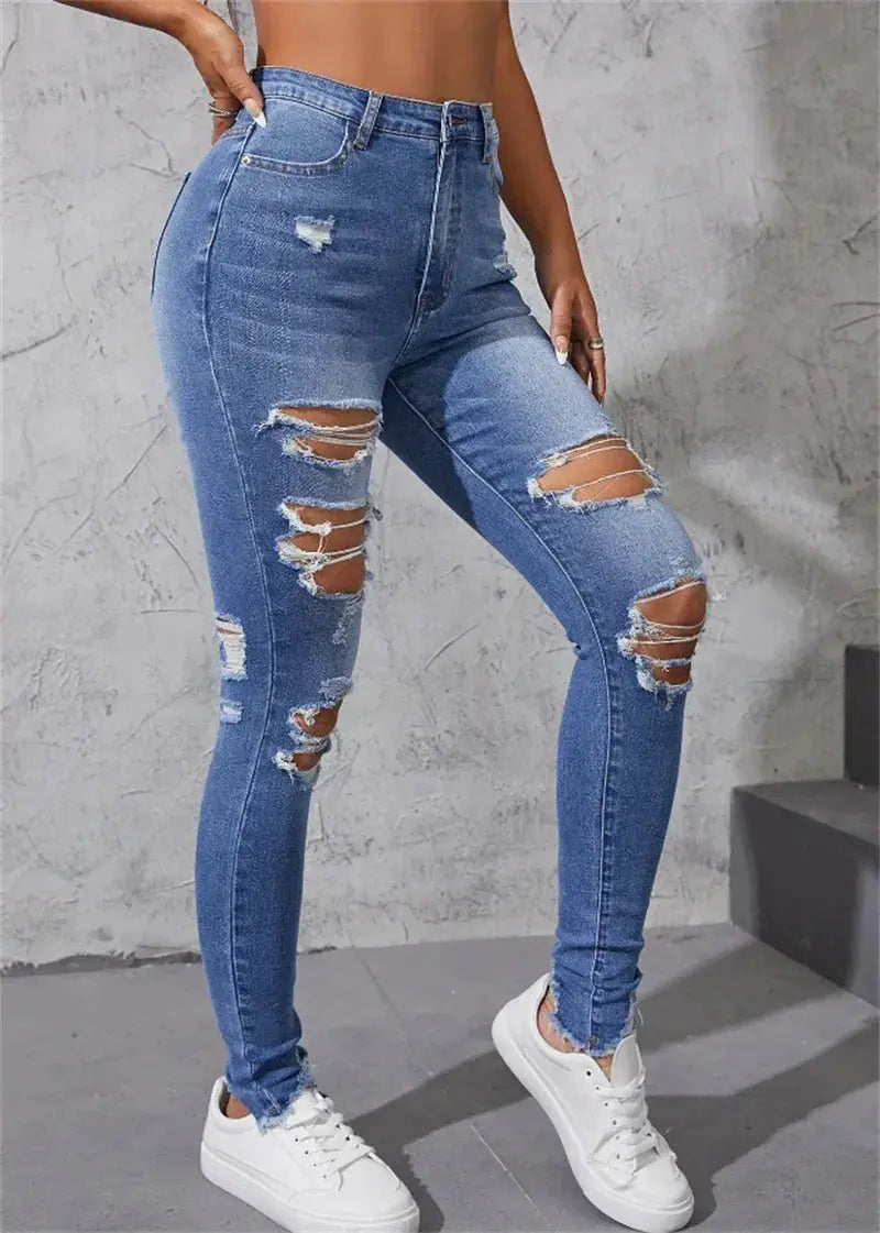 Women's Ripped Skinny Jeans High Stretch Denim Slim Fit