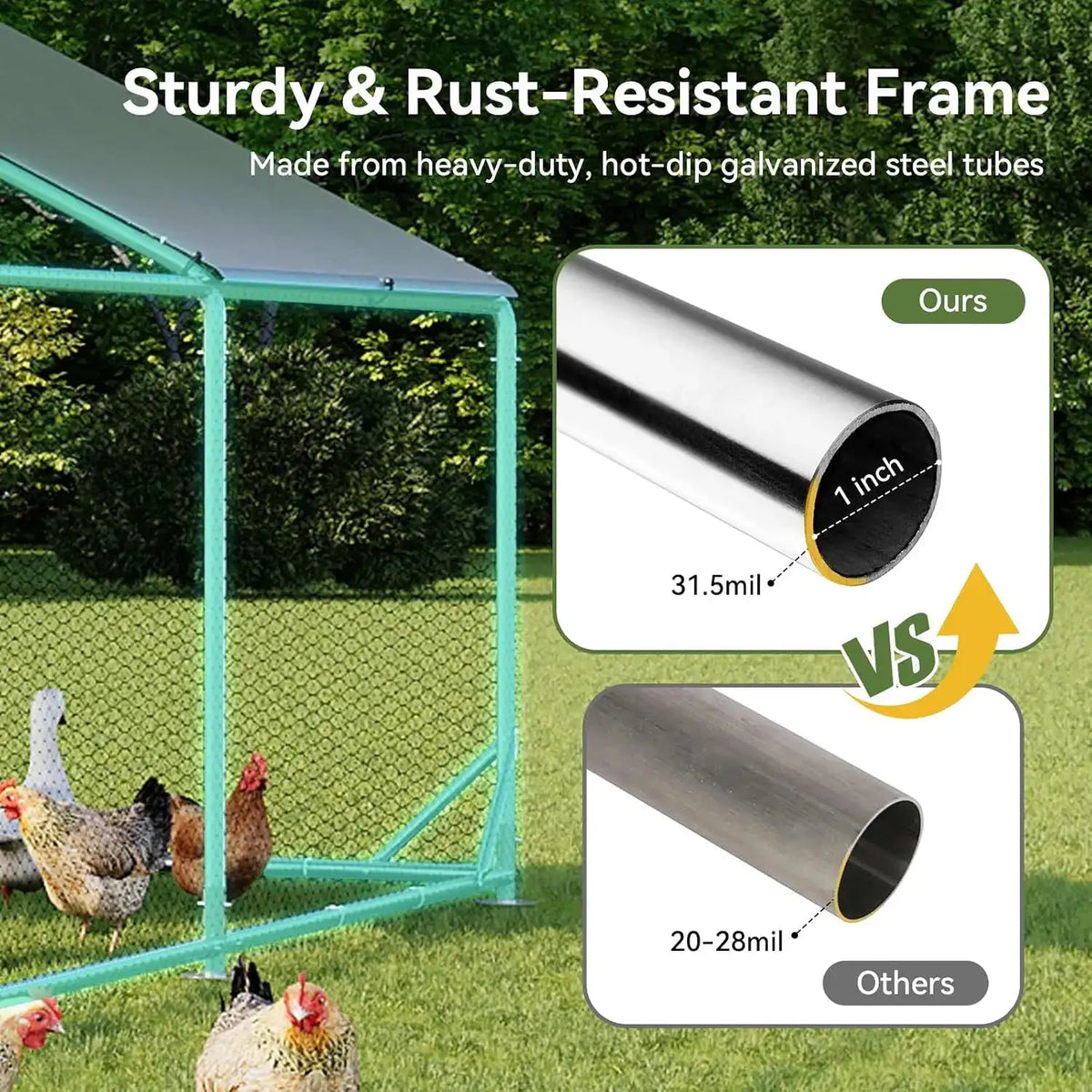 Nordivale Large Metal Chicken Coop 19x10ft Outdoor Walk In Hen House With Spire Roof Security Lock Yard Farm Enclosure Cage