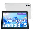 10.1 Inch Android15 Tablet A10,Octa‑Core A523 CPU,20GB(3+17GB Virtual) RAM 64GB ROM,1280*800 IPS Display,Face ID Unlock Dual Speakers WiFi 2.4G&5G Bluetooth5.0 GPS 5000mAh Tablet for Study Entertainment