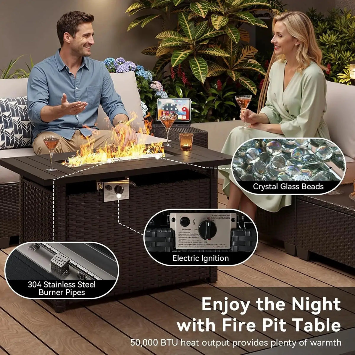 Brown Outdoor Gas Fire Pit Table