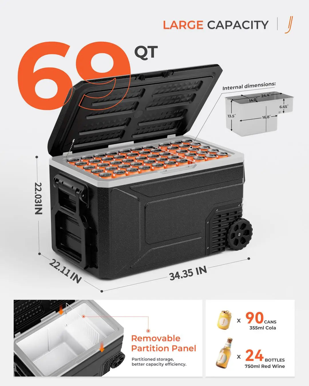 EKOJUCE Portable Refrigerator Freezer, DC & AC Electric Cooler — product view 3