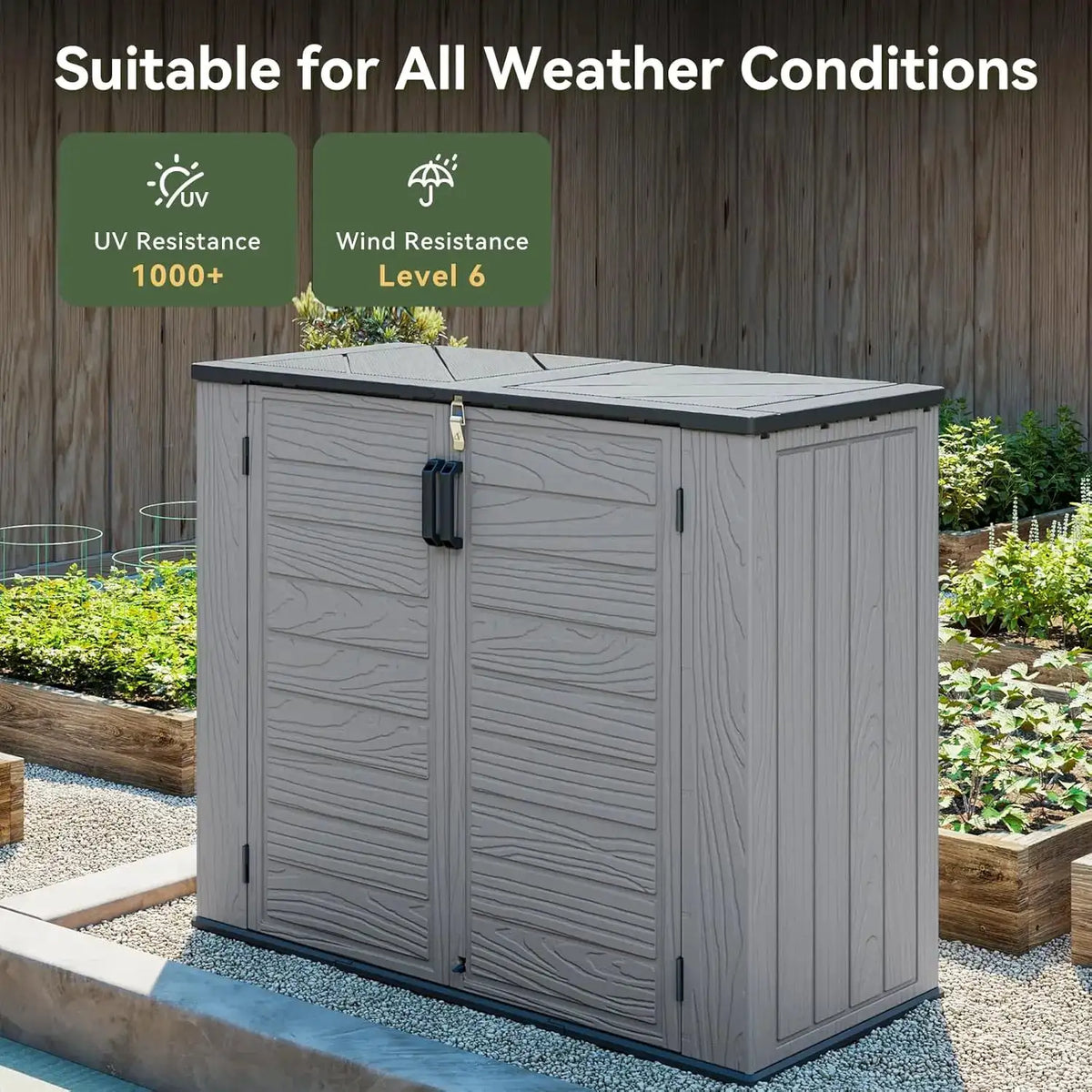 Aoxun 41 Cu Ft Garden Storage Box 5x2ft Waterproof Horizontal Resin Shed Outdoor Storage For Garbage Bin Generators Yard Gear Grey