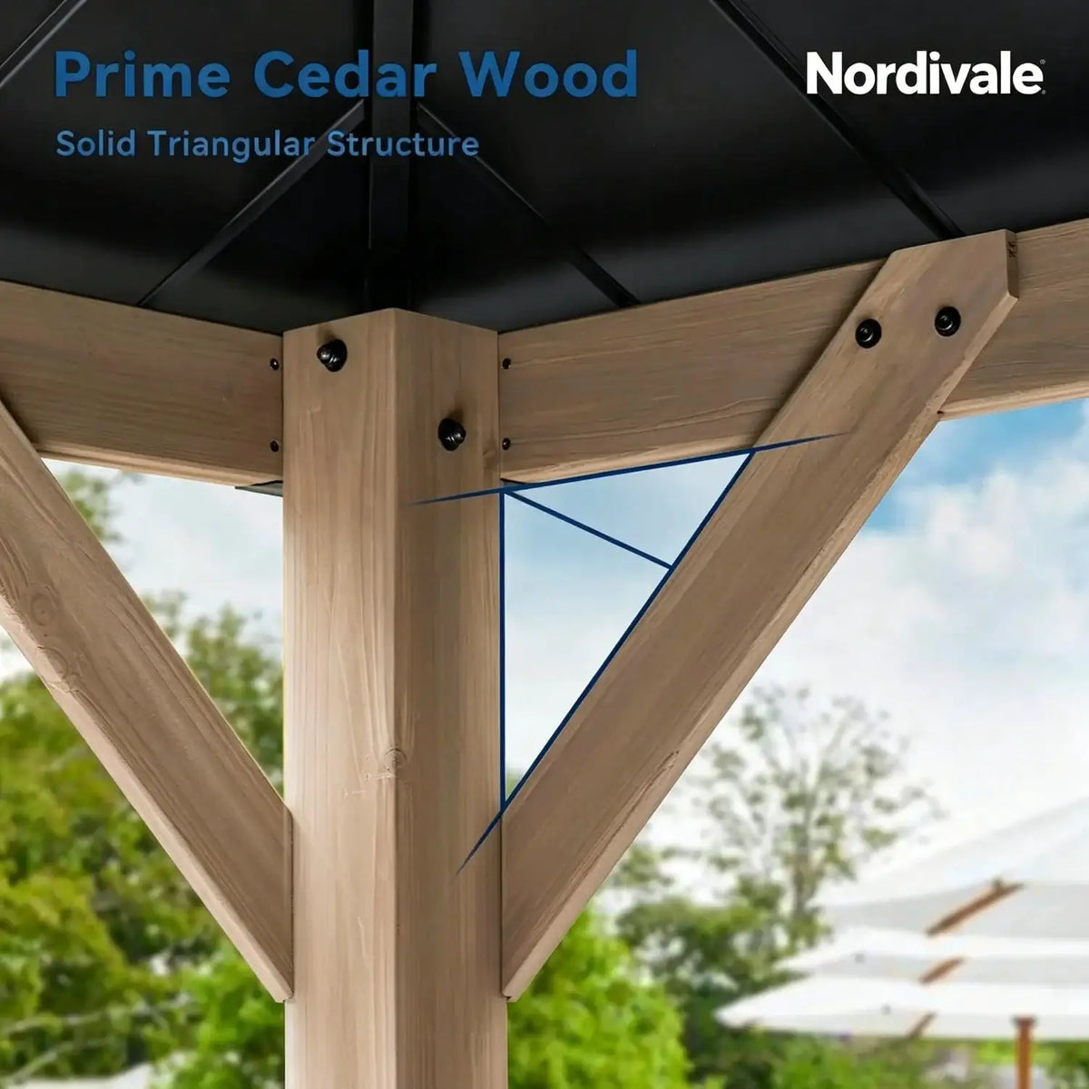 Nordivale Hardtop Cedar Wood Gazebo 10x12Ft Galvanized Steel Double Roof Permanent Pavilion for Outdoor Patio Deck