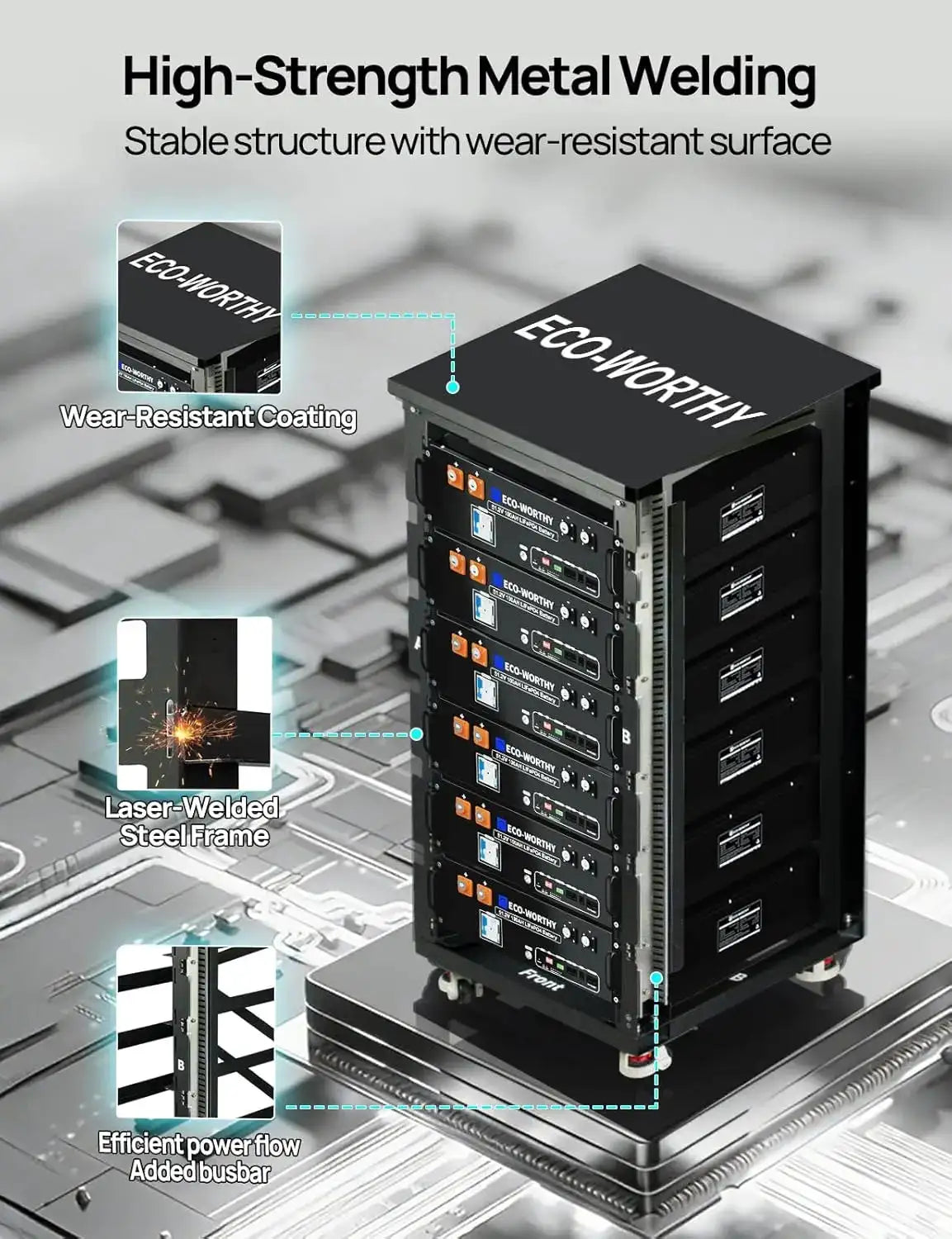 ECO-WORTHY RACK6 V2, 6-Layer Server Rack with 600A Busbar, Compatible with All ECO-WORTHY Rack Battery Versions
