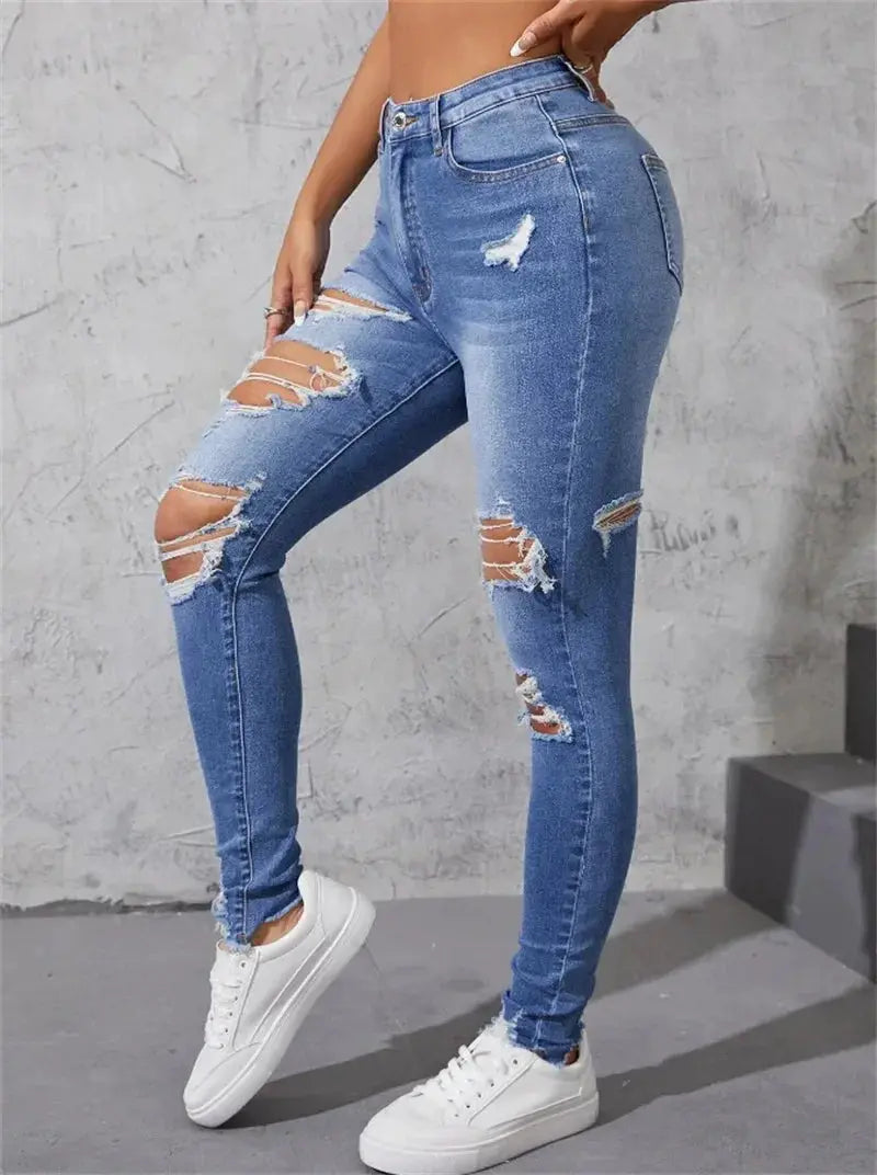 Women's Ripped Skinny Jeans High Stretch Denim Slim Fit